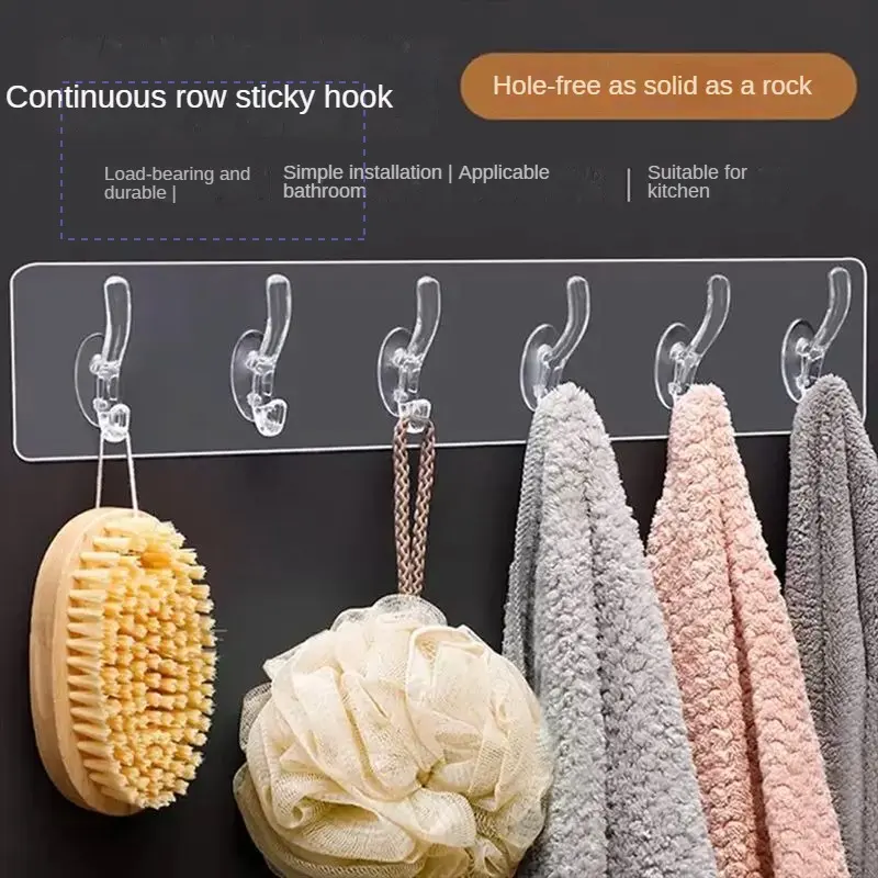 Transparent Non-Marking Hook Punch-Free Joint Row Sticky Hook Bathroom Kitchen Six-Joint Corner Hook