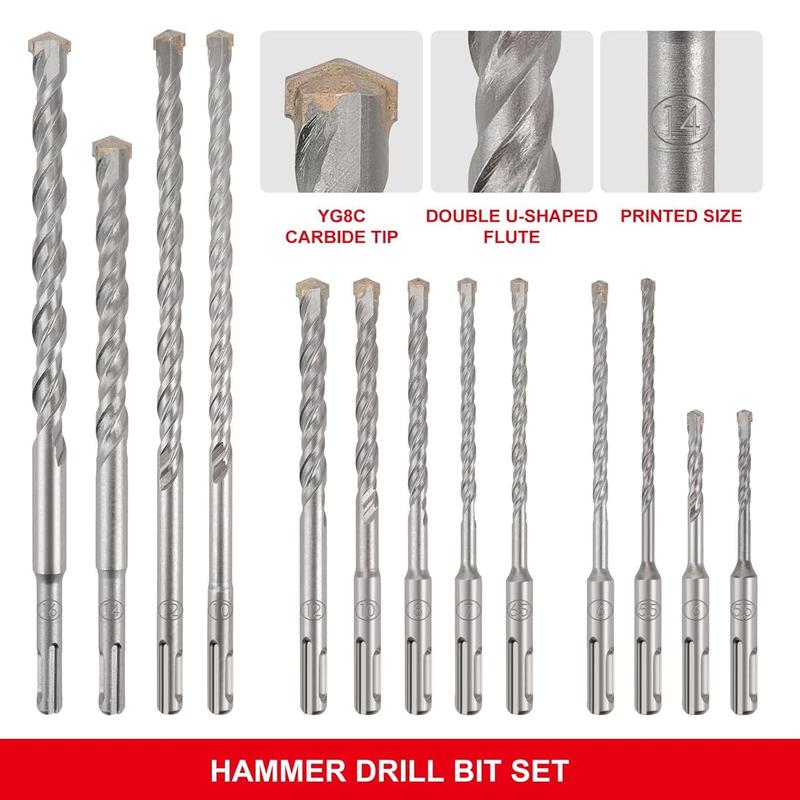 Product Introduction of Hammer Drill Bit Set with Storage Case, 17pcs/set SDS Carbide-tipped Masonry Drill Bits & Chisels for Concrete, Stone, Brick 2