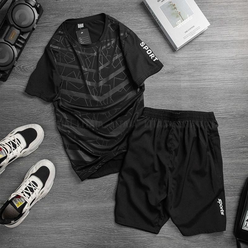 Combo 2 Bộ Quần Áo Thể Thao Chất Vải Áo Thun Lạnh Quần Gió Co Giãn Thấm Hút Mồ Hôi 5 Màu Sport 5