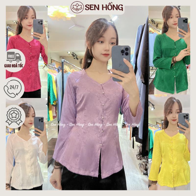 🌺 ÁO BÀ BA LỤA GẤM HÀNG CHÂU # Áo Lam Đi Chùa # Đồ Bà Ba Gấm vân hoa mềm nhẹ 10 màu AB12