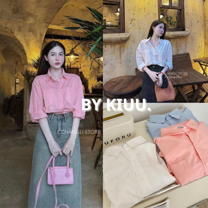 Áo sơ mi nữ dài tay trơn form rộng túi 2 bên vải thô mềm nhiều màu