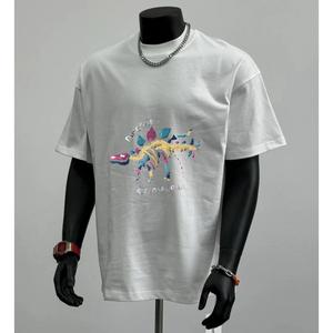 ผ้าฝ้ายคอกลมแขนสั้นเสื ้อยืดผู้ชายเทรนด์ภาษาอ ังกฤษพิมพ์ฤดูร้อนด้านบ หลวมพร้อมเสื้อยืดขนาด