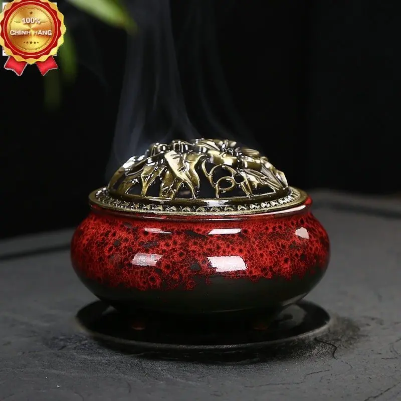 Lư Xông Nụ Trầm - Phong Thủy Bằng Gốm Sứ Vân Rạn Cao Cấp Kèm Lót Đế 2