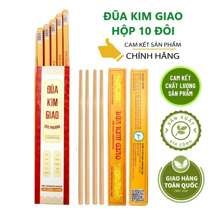 Hộp 10 Đôi Đũa gỗ Kim Giao Cúc Phương dài 25cm Đũa ăn cao cấp không mốc không cong vênh chính hãng Vườn Đặc Sản Ninh Bình đũa  kim