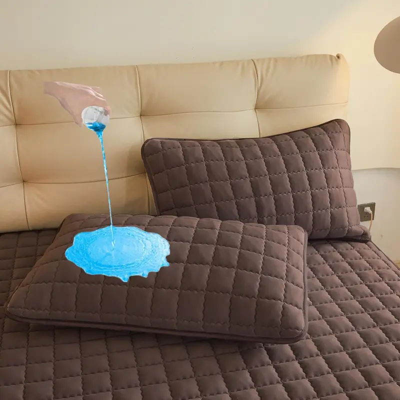 Solid Color Waterproof Pillowcase, 2 Counts Thickened Waterproof Pillowcase, Machine Washable Pillowcase, Bedding Supplies for Home Bedroom 3