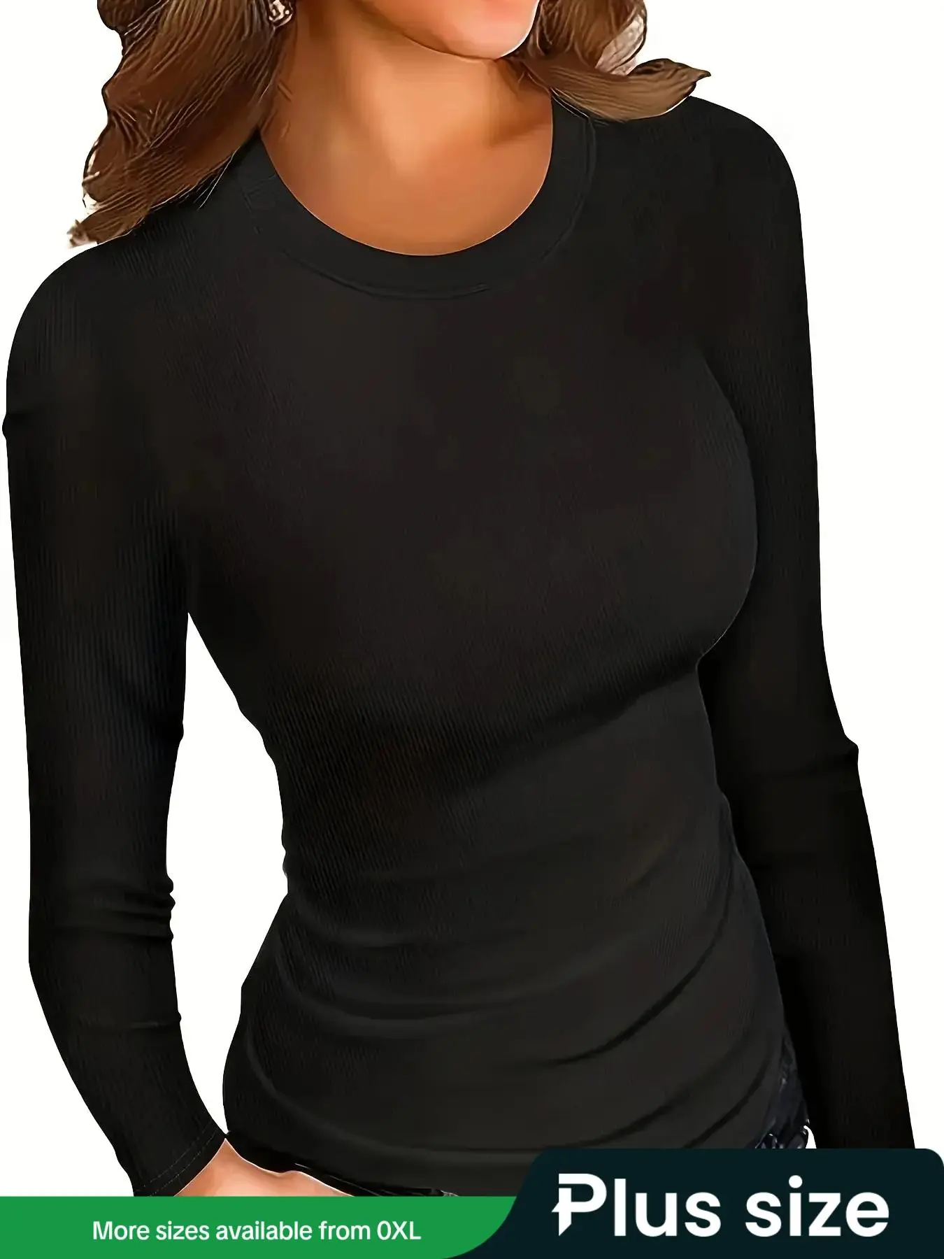 【Plus Size】solid Round Neck Tee, Casual Long Sleeve Crew Neck T-shirt for Daily Wear, Women Plus Clothing for All Seasons, Elegant Classy Tops