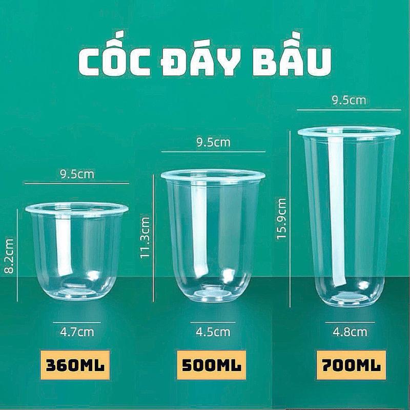  GIÁ SỈ 500 Ly Nhựa Đáy Bầu PP Trơn Dày Dặn 360ml 500ml 700ml Đựng Trà Sữa Sinh Tố Nước Ép  Chưa kèm nắp . mini milk tea hộp chén 