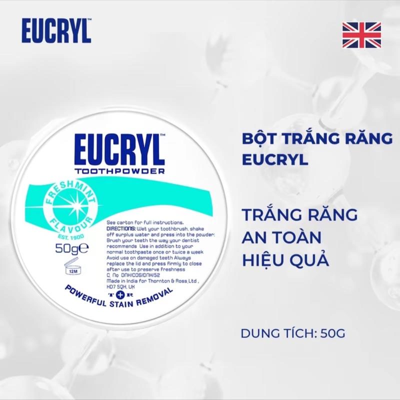 D1_ [ EUCRYL ] Combo làm trắng răng hương bạc hà Eucryl paste fresh mint ( bột tẩy trắng răng 50gram + kem đánh răng 50 gram ) , kèm 1 bàn chải răng than tre Nước Súc Miệng Súc Miệng 2