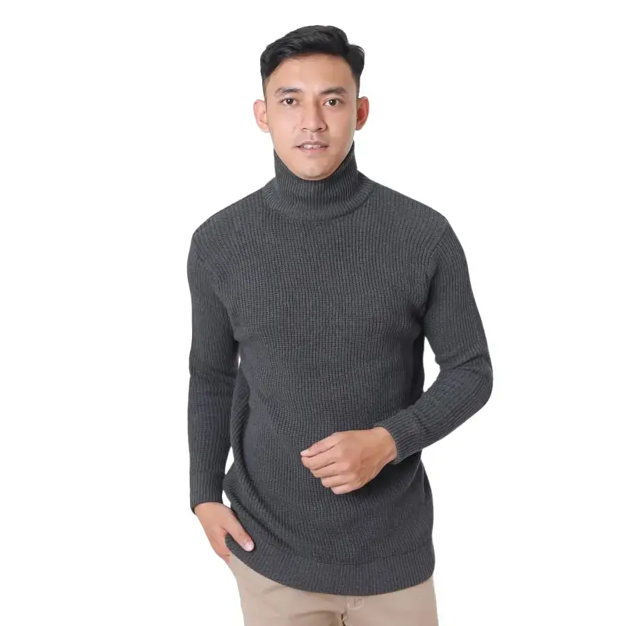 kerah tinggi / turtle neck man  Baju  Knitwear  Pria  Katun Knitwear Navy Panjang Panjang Hitam