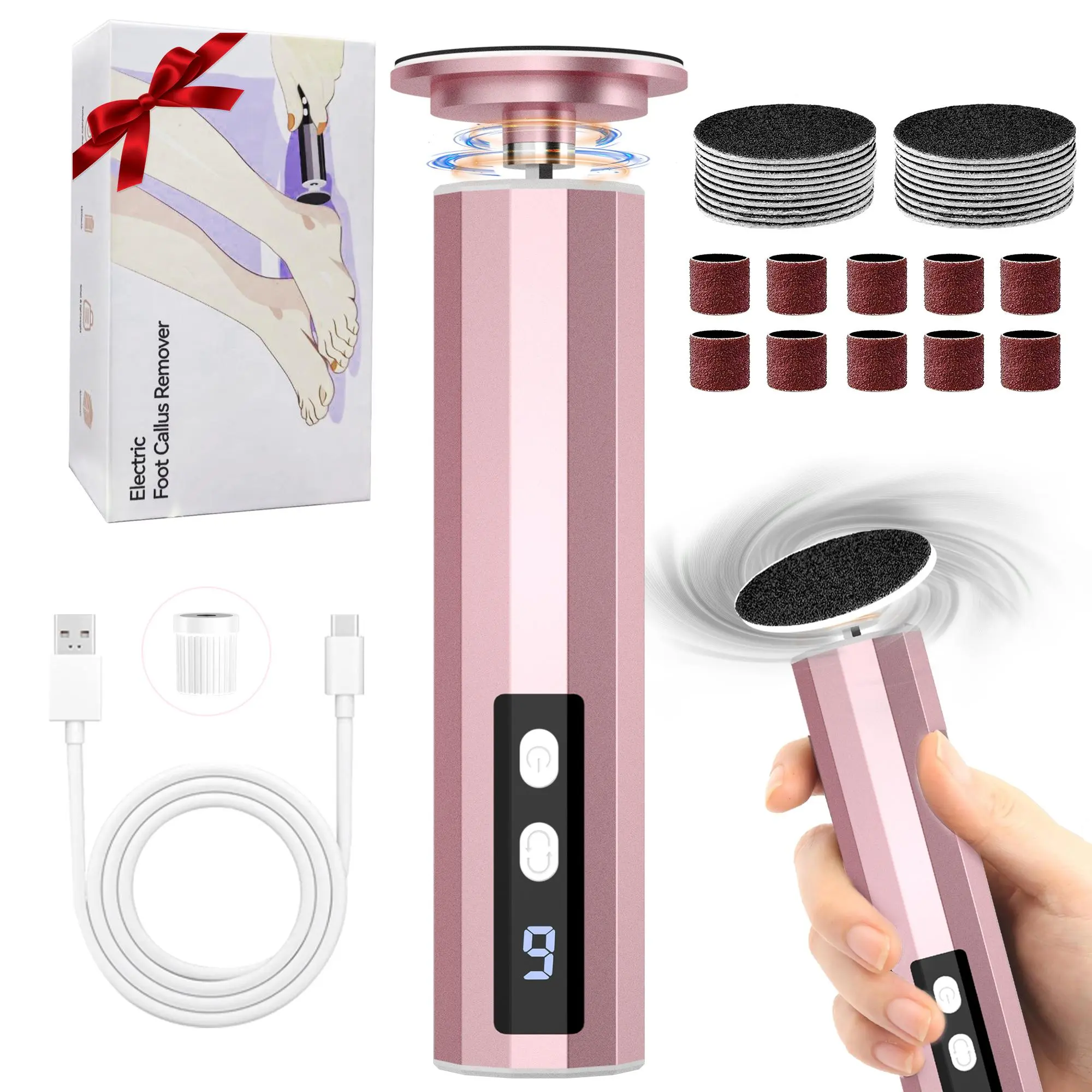 Electric Foot File, 1 Box Rechargeable Electric Foot Callus Remover, Portable Electronic Foot Polisher, Foot Care Tool for Men & Women