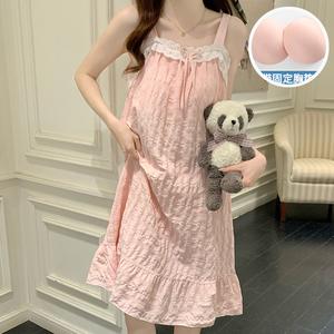 Baju Tidur Musim Panas, Baju Tidur Kapas Tenunan Seperti Awan, dengan Bra Terbina Dalam dan Garis Leher Kekasih, Gaun Maxi Gaya Puteri, Untuk Pakaian Rumah Wanita, Pakaian Tidur dan Pakaian Santai yang Menyenangkan, Sesuai untuk Cuaca Panas