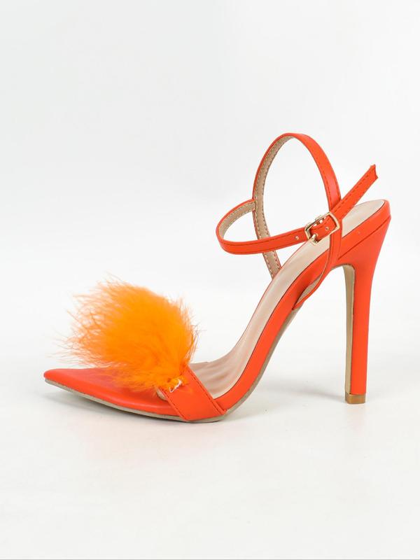 Women's Faux Fur Decor Stiletto Heel Sandals, Fashionable Elegant Pointed Toe Sandals for Summer 2025, Thin Strap Decorated Heeled Sandals for Daily Footwear for Girl, Valentine's Day, Gift 6