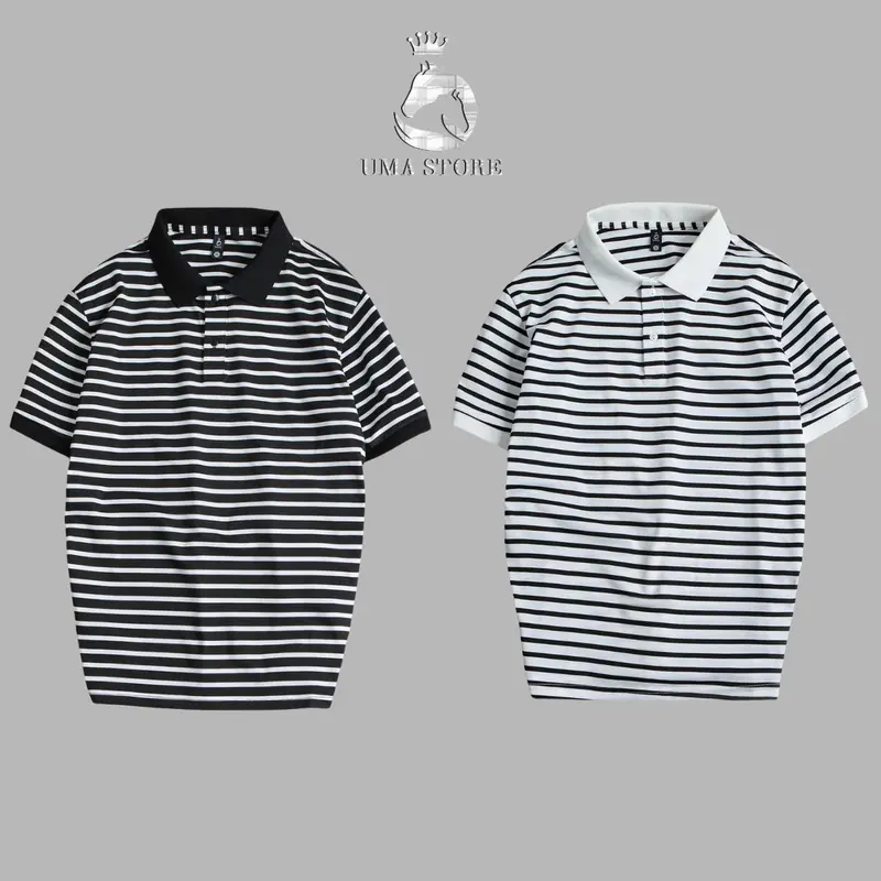 Polo sọc kẻ ngang vải Pique cổ bẻ UMA STORE Form Regular Menswear Ngắn Tay Đen Trắng (POLOUMAOR 3 ) Có Cổ Áo Tay Ngắn 7