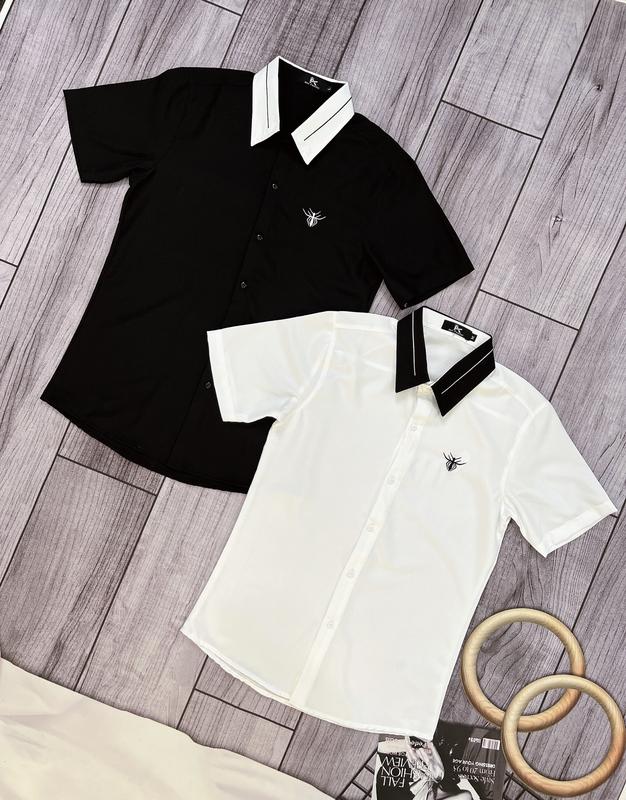 Áo sơ mi nam tay ngắn chất vải lụa mềm mịn phối hoạ tiết thêu trẻ trung mẫu-MỸ LINKSHOP Menswear Shirt Tre Kate sơ  mi  trắng  tay  ngắn