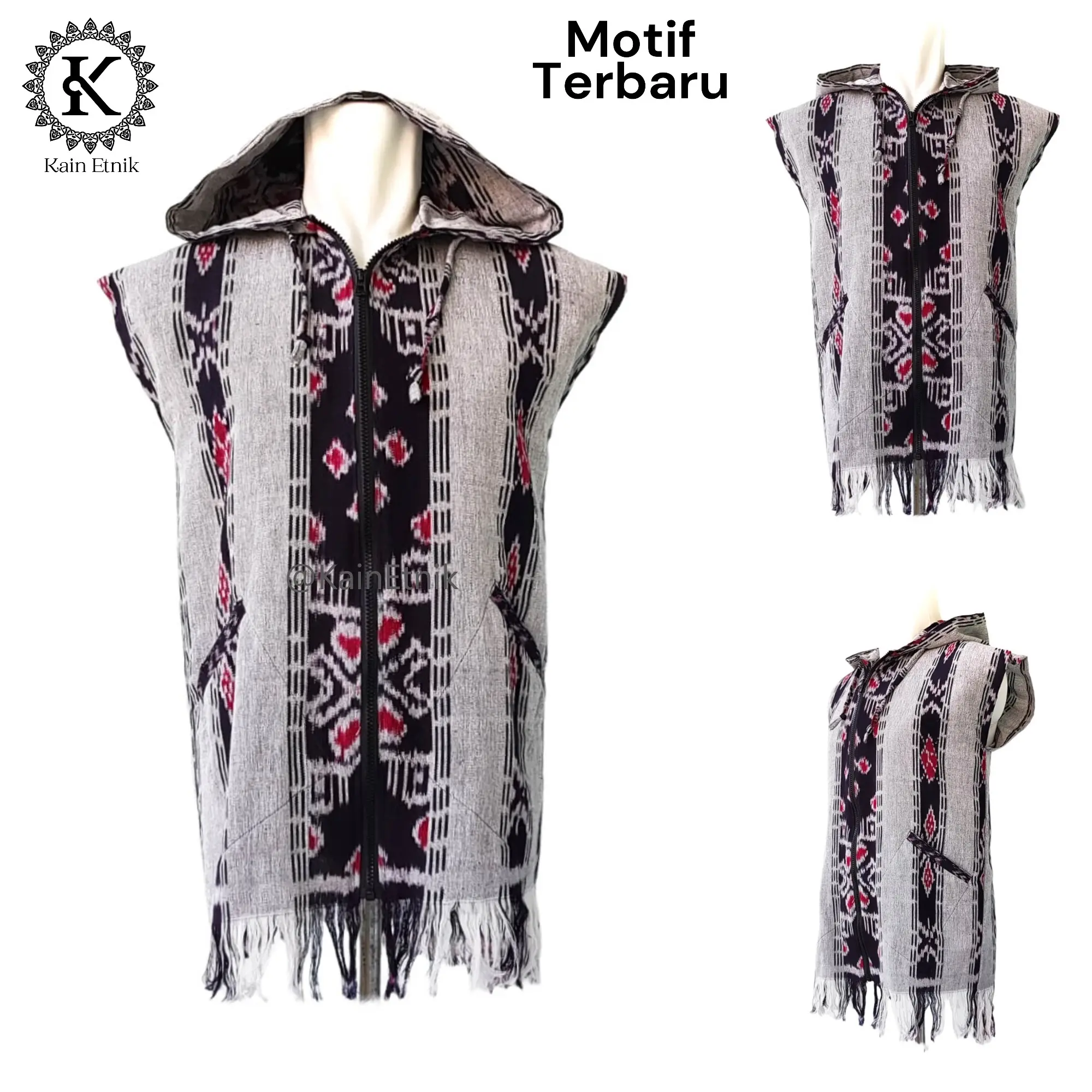 Hoodie Rompi Tenun Resleting / Hoodie Rompi Tenun Etnik