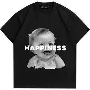 WRLD STUDIOS HAPPINESS - Kaos Regular Fit Lengan Pendek 100% Cotton Combed 20s (200-210 GSM) Reguler Grapich Tee Streetwear Unisex Pria dan Wanita
