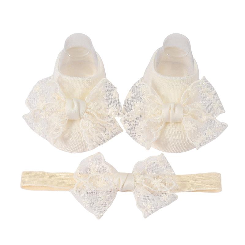 Product Introduction of Baby Girls Cute Socks with Headband Sets Lace Bow Knit Princess Socks for Party, Wedding, Baby Shower 8