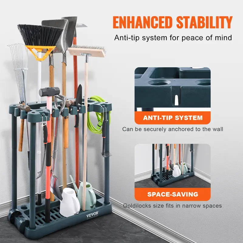 10 Slots Yard Garden Tool Organizer Long-Handled Tool/Rake/Broom Tower Storage Rack Stand Holder for Garage Organization 3