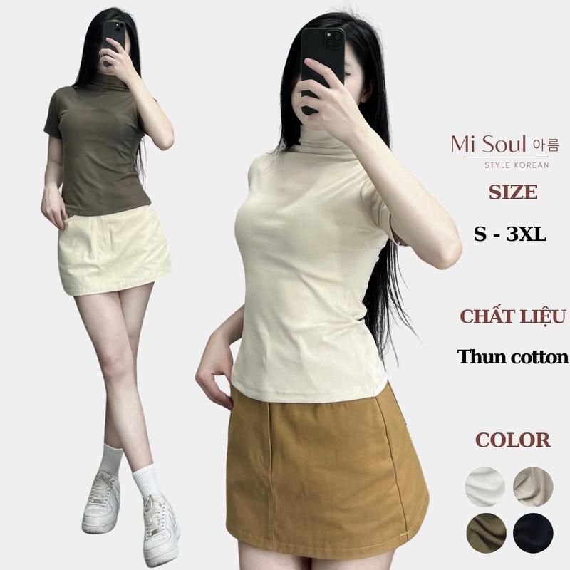  Áo Thun Cổ 3 Phân MiSoul Cộc Tay Nữ BigSize Chất Cotton Mềm Mát Thấm Hút Tốt Áo Cổ Leo Cộc Tay 265 Top Cotton Women Shirt Cổ Tròn 
