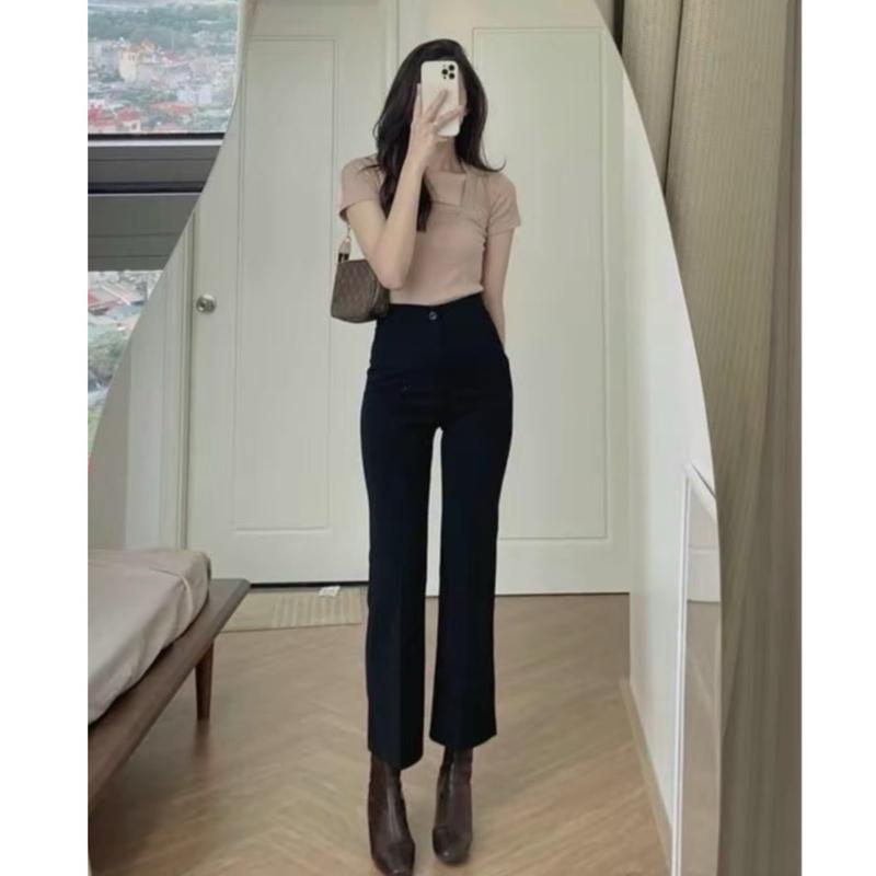 Quần loe cạp cao tôn dáng chất vải mềm mịn mẫu mới Pants Denim Women Ống Loe Ong 1