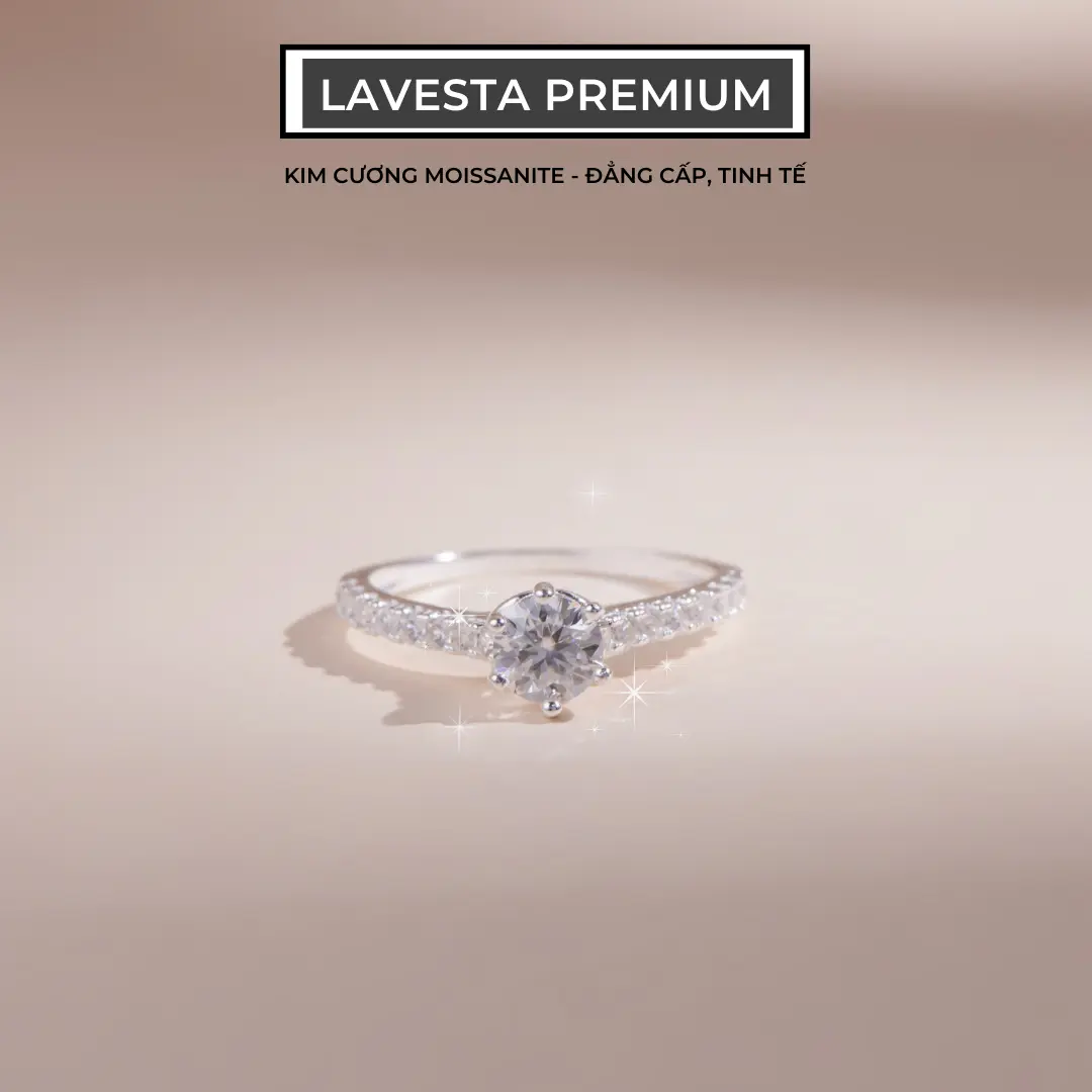 Nhẫn kim cương nữ Moissanite 5 ly kiểm định GRA LAVESTA KC52 mặt đá tinh tế, sang trọng hiện đại