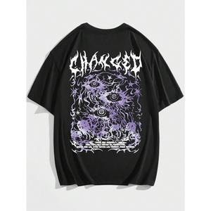 ROMWE MEN Goth Camiseta escolar gráfica con calavera y letras para hombre