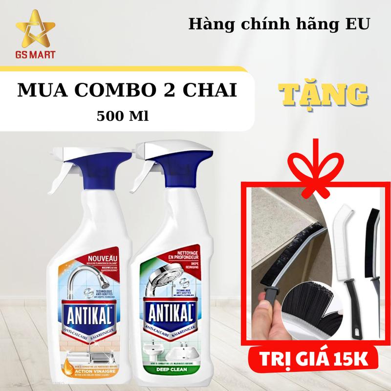 [Mẫu Mới] Chai xịt vệ sinh và chống ăn mòn inox Antikal 500ml tẩy cặn canxi vòi rửa, vòi sen mạnh mẽ, hàng nội địa Đức