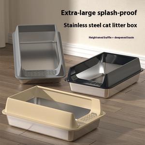 Stainless Steel Cat Litter Box Extra Large Open Cat Litter Box Scratch-Resistant Splash-Proof Cat Litter Box Cat Toilet Pet cat  litter  box  sand stainless  cat  litter  strainer
