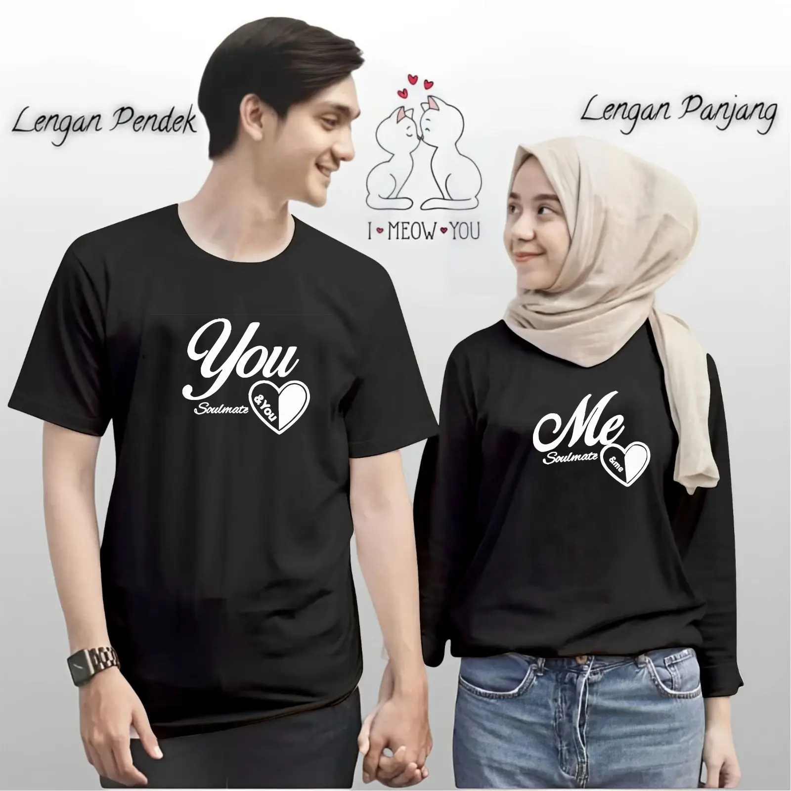 Kaos Couple Pasangan You Me ( Isi 2 Pcs ) Pria Wanita Lengan Panjang Dan Lengan Pendek Bahan Premium