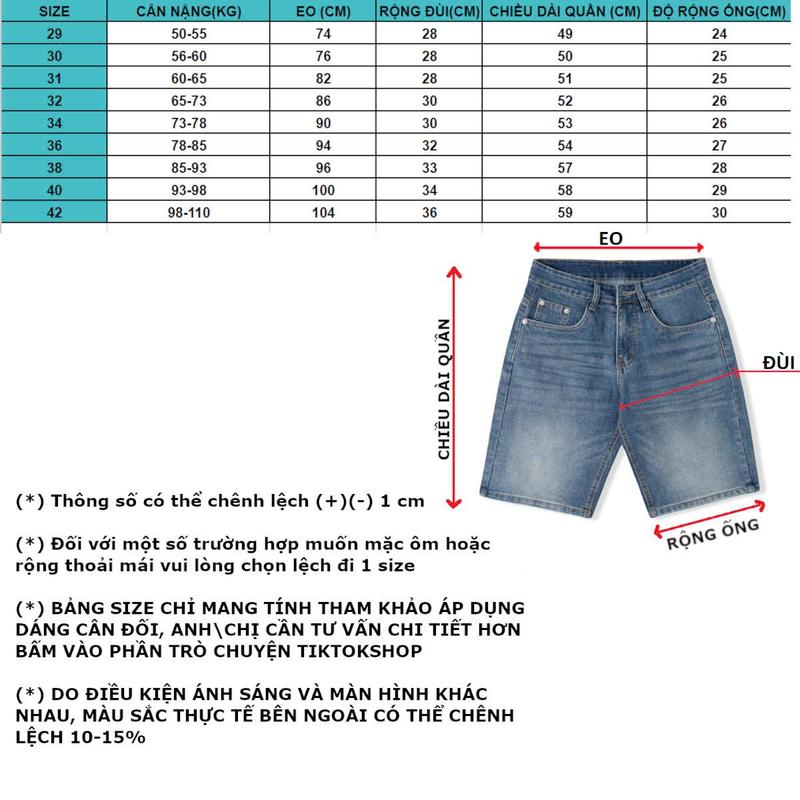 Quần short jean ngắn jean Nam ống rộng ĐEN WAT vải cotton co giãn nhẹ Pants Có Túi 1