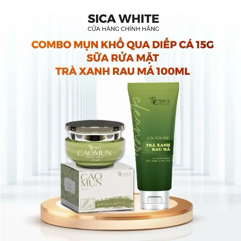 ￼Combo Mụn Sica White, Sữa Rửa Mặt Trà Xanh Rau Má 100Ml Và Cao Mụn Khổ Qua Diếp Cá 15G - SICA WHITE Chăm Sóc Da 0