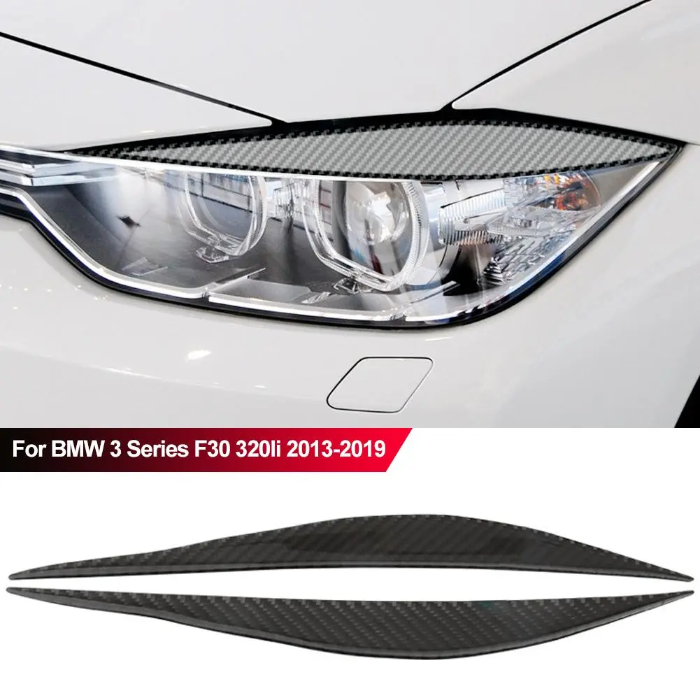 2Pcs Carbon Fiber Headlight Eyebrows Cover Eyelid For BMW 3 Series F30 320li 2013-2019 #459526