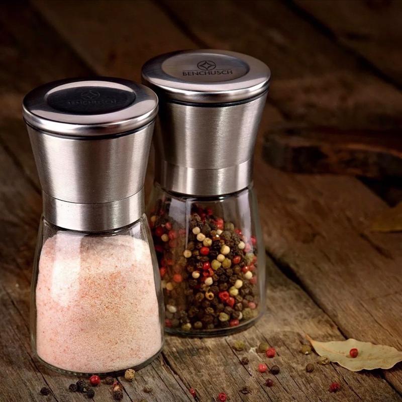 Lọ xay tiêu inox, dụng cụ xay tiêu cầm tay, cối xay hạt tiêu thủy tinh nắp inox cao cấp răng nghiền bằng sứ chuyên dụng