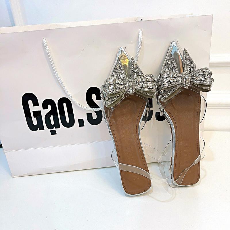 Gạo.Shoes (Form Nhỏ - Có BIGSIZE) Sục Nữ Mũi Nhọn, Đế BỆT, Quai Mika Mền Dẻo, Êm Chân, Trang Trí Nơ Đá Xịn Cao Cấp, Đế Chống Trơn Trượt. DéP