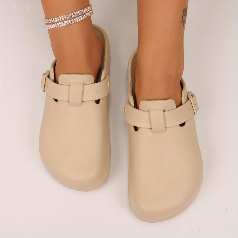Product Introduction of Women's Solid Color EVA Clogs, Buckle Band Lightweight Soft Sole Walking Clogs, Half Versatile Daily Footwear Shoe Girl 21