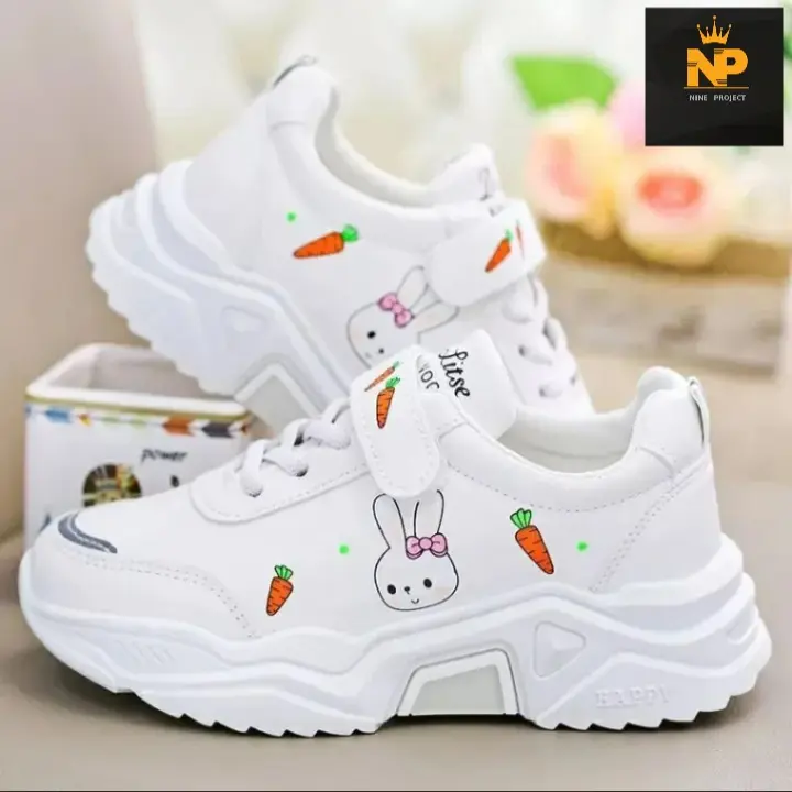 Sepatu Sneakers Anak Perempuan Karakter Kartun Rabbit & Bunga- NINE PROJECT Motif Fashion Anti Luntur 1