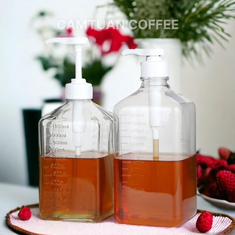 Bình thủy tinh/nhựa cao cấp bơm siro có vòi pump 10ML, dung tích 1100ML/1600ML dày dặn, có chia vạch Đựng Gia Vị