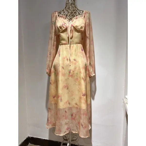 D0860 HAN SO HEE KOREAN STYLE FLORAL VINTAGE MIDI DRESS PANTAI HIJAB SEXY 3