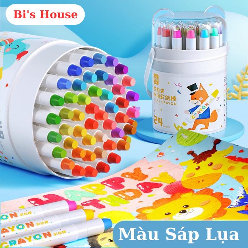 Màu Sáp Lụa , Bút Màu Sáp Không Dính Tay 12/24/36/48 Màu Cho Bé