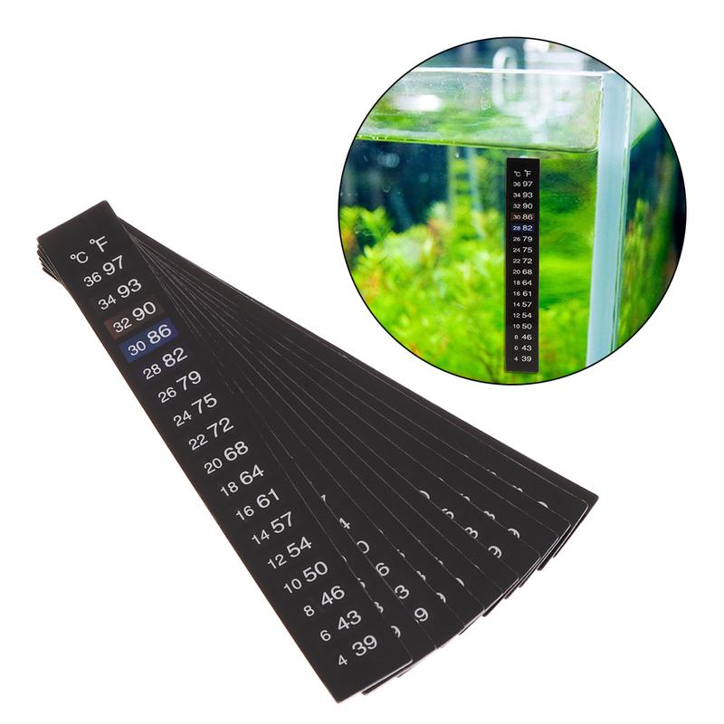 Product Introduction of 10 Pieces Thermometer Strips Aquarium Adhesive Strip Sticker Temperature Monitor for Fish for Tank Wine Jar 18 - 34℃ 54