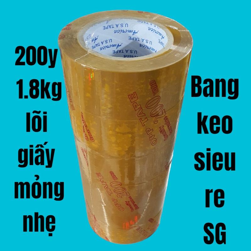Băng Keo Màu Trong hoặc Đục loại 200y 1,8kg, lõi giấy 5li mỏng nhẹ, 1 cây gồm 6 cuộn. Băng dính đóng hàng, dán thùng