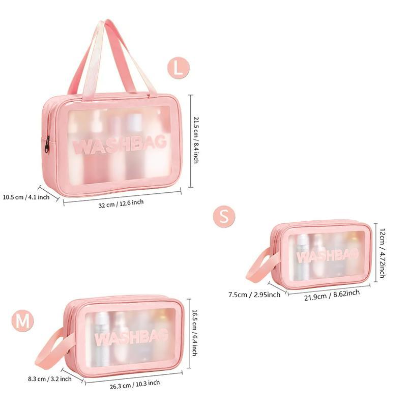 Translucent Makeup Bag with Handle, Portable & Dustproof & Large Capacity Cosmetics Storage Bag, Zipper Makeup Organizer Pouch, Wet & Dry Uses Storage Bag, Christmas Gift 1
