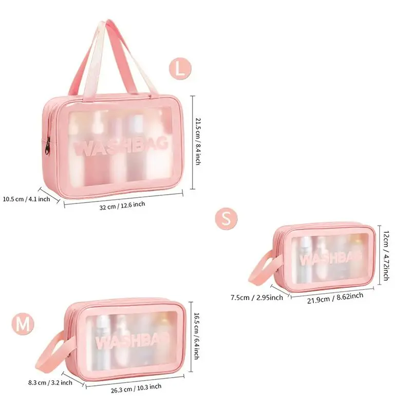 Translucent Makeup Bag with Handle, Portable & Dustproof & Large Capacity Cosmetics Storage Bag, Zipper Makeup Organizer Pouch, Wet & Dry Uses Storage Bag, Christmas Gift 1