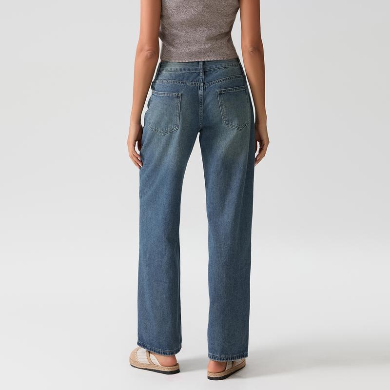 Product Introduction of Women Casual Low Rise Jeans Fashion Loose Straight Leg Denim Pants with Pockets for Summer Spring 56