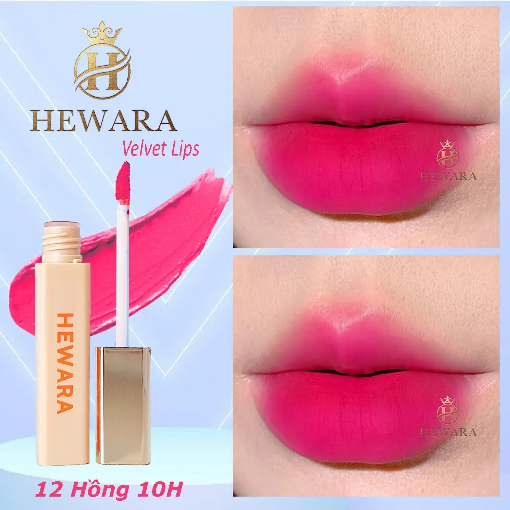 Son Kem Lì HEWARA Velvet Lips chất nhung mịn, mềm môi, bền màu, hàng chính hãng, màu HỒNG 10H