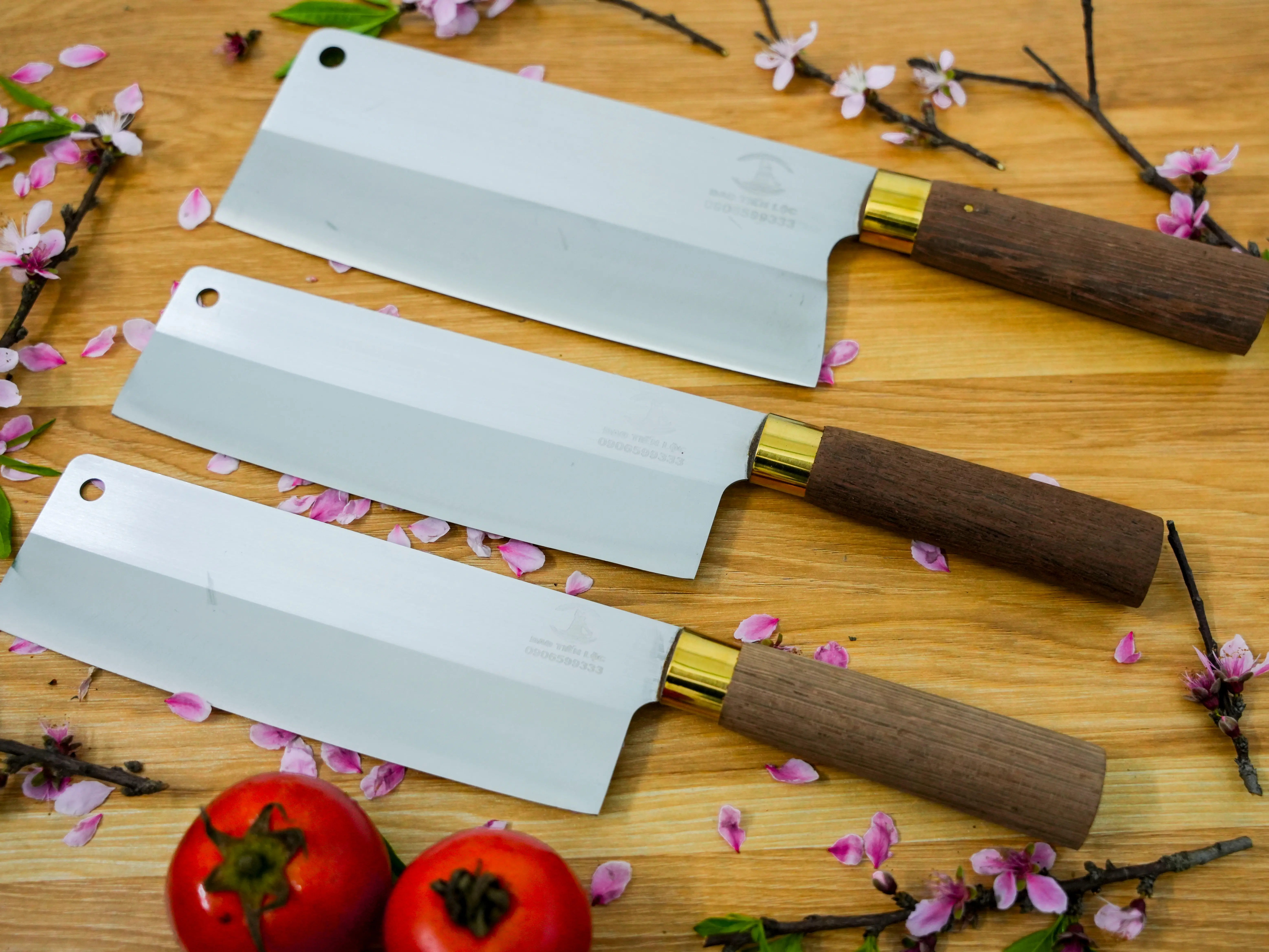 combo 3 dao gồm 1 chặt 2 thái làm từ thép 420j2 cán gỗ mun