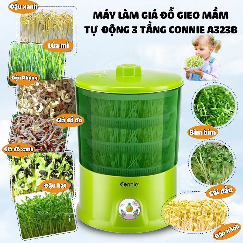 ￼Máy làm giá đỗ gieo mầm tự động bằng điện 3 tầng   200g giá cho ~2kg đỗ trong 2-3 ngày Máy làm giá Máy Làm Sữa Pha Trà 0