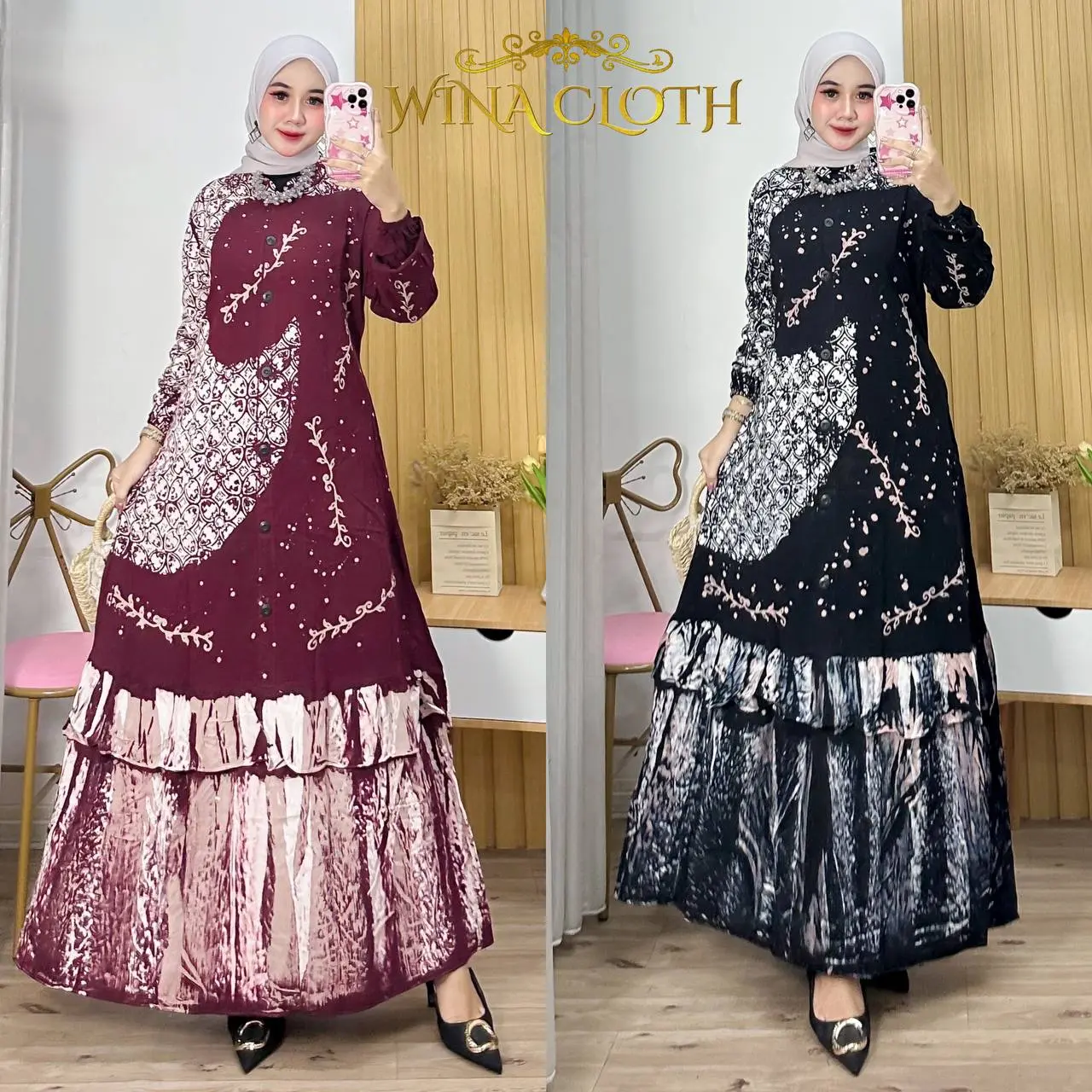 WINA CLOTH - Gamis Twill Rayon Lebaran 2024 Elegan Simple Kasual Kondangan Mewah Syar'i Sabit Series M L XL XXL