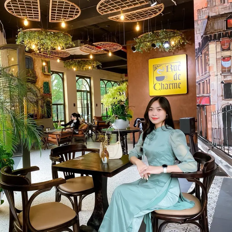 Áo dài An An - Áo dài cách tân đính hoa tay bồng. Phù hợp đi dạy học, lễ tết, chụp hình… Nữ Women Voan Dress Voi Sen Màu Hồng đen đính nơ cúc 4 tà Hoa Sen 5