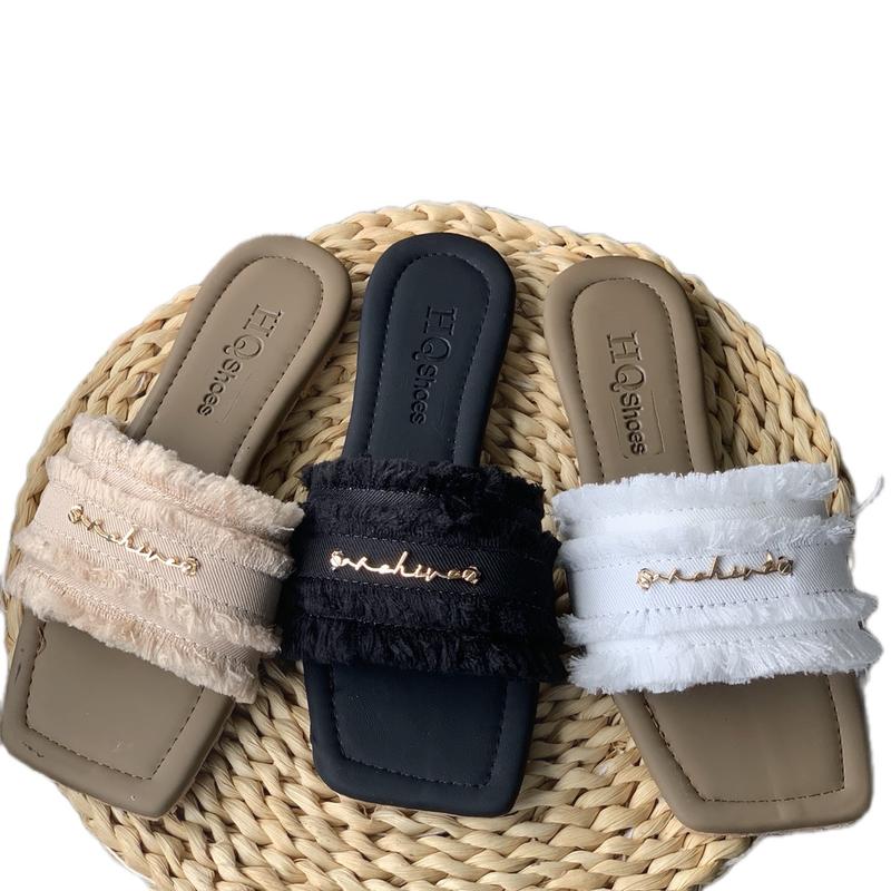 Dép Jean Nữ Thời Trang Hottrend H002 Bản Lông 2 Lớp Có Quai Vải Jean Kết Hợp Đế Cao Su Có Vân Chống Trơn Trượt nữ tính và êm chân - Sandal DéP Đế Bằng